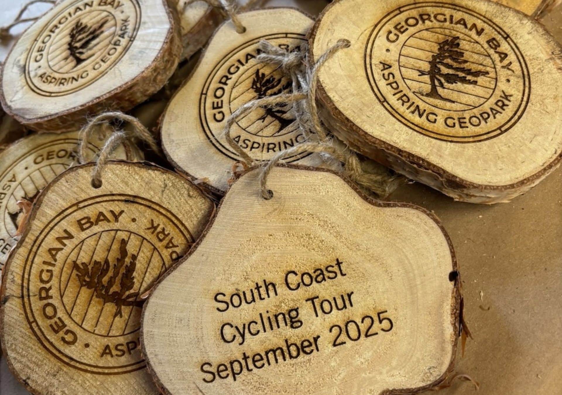 Wooden tags for cycling tour event