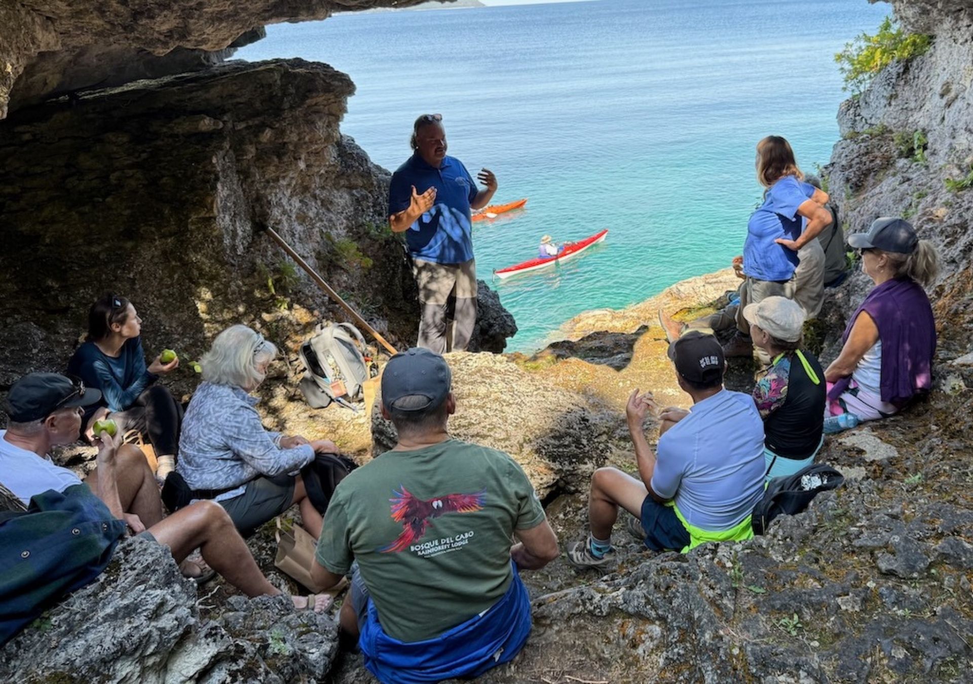 Group gathering by the water