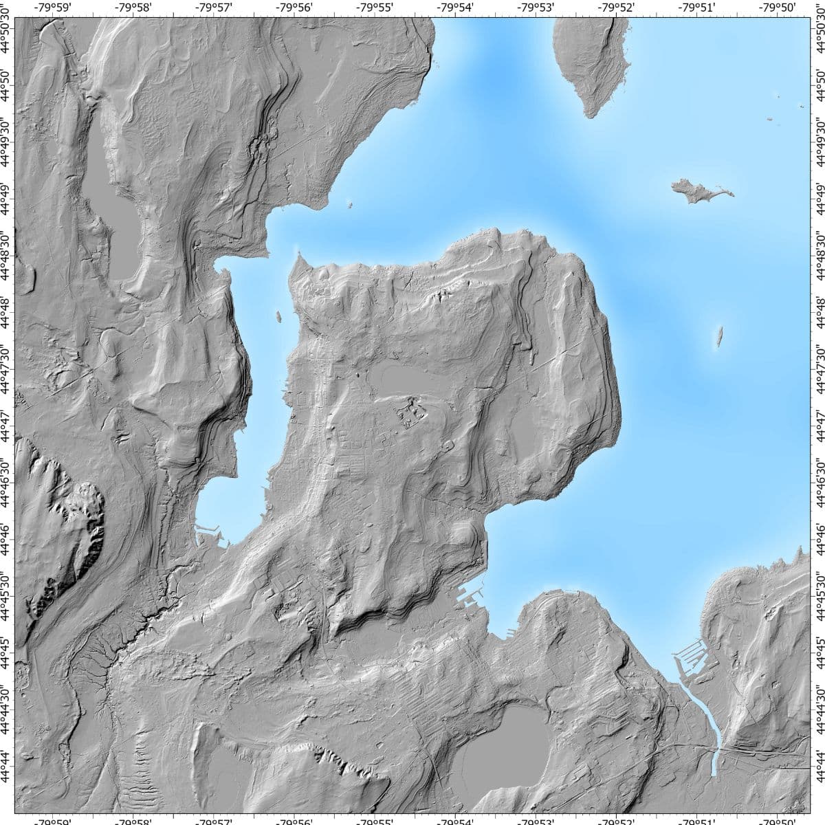 Topographic map of coastal area