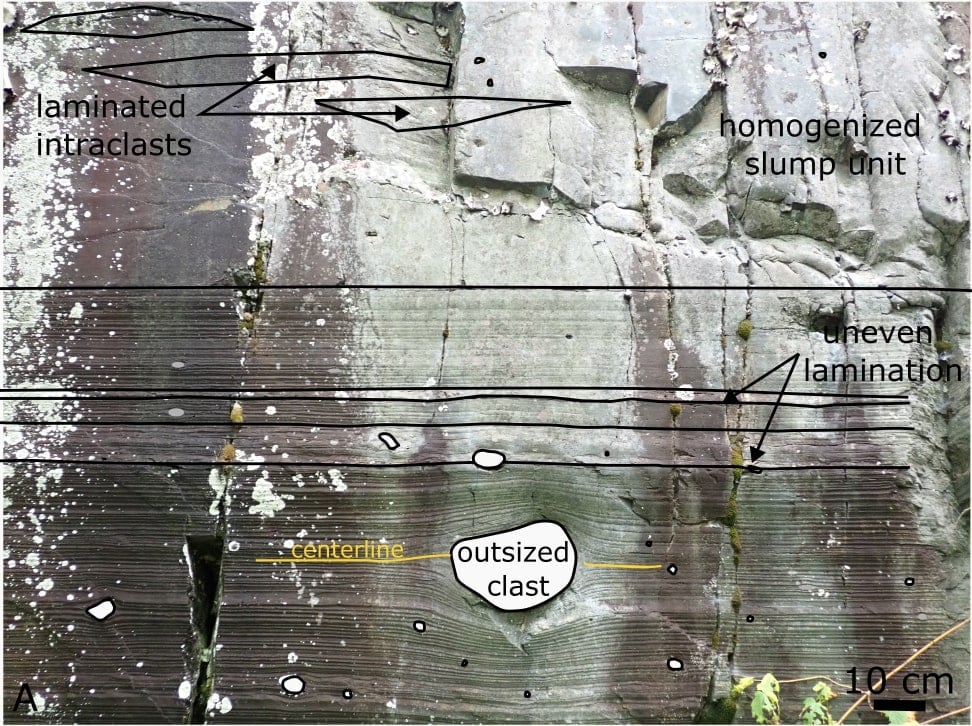 Geological features on rock surface