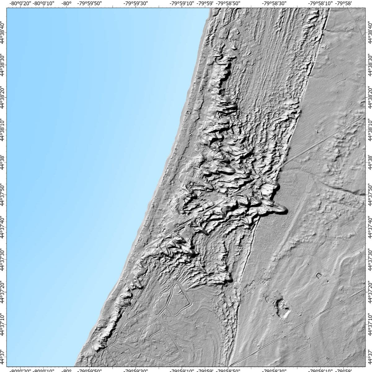 Topographic map of coastal terrain